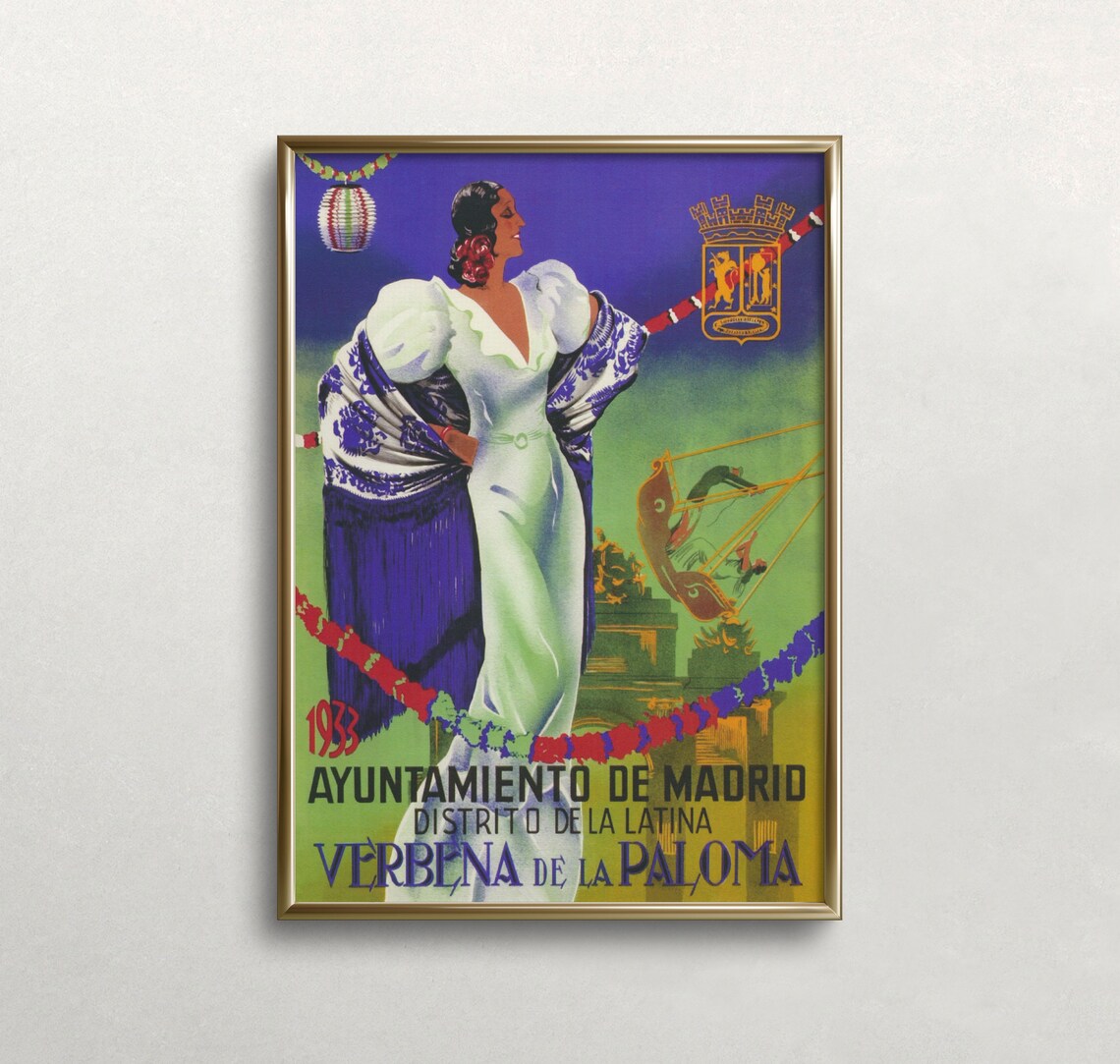 Spain Vintage Travel Poster, Fiesta Wall Art Print