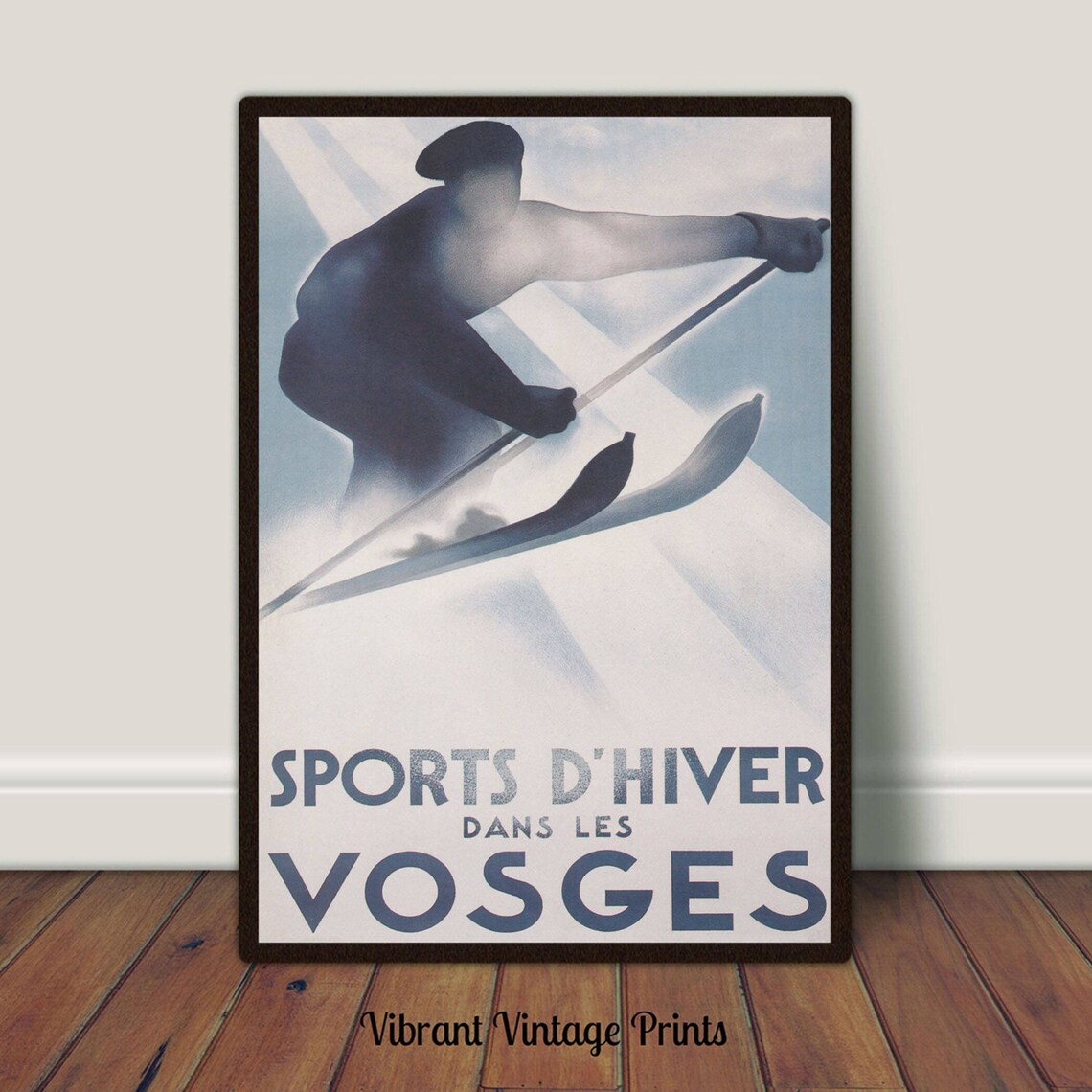 Vosges France Vintage Ski Poster Art Deco Skier Winter Sports Wall Art