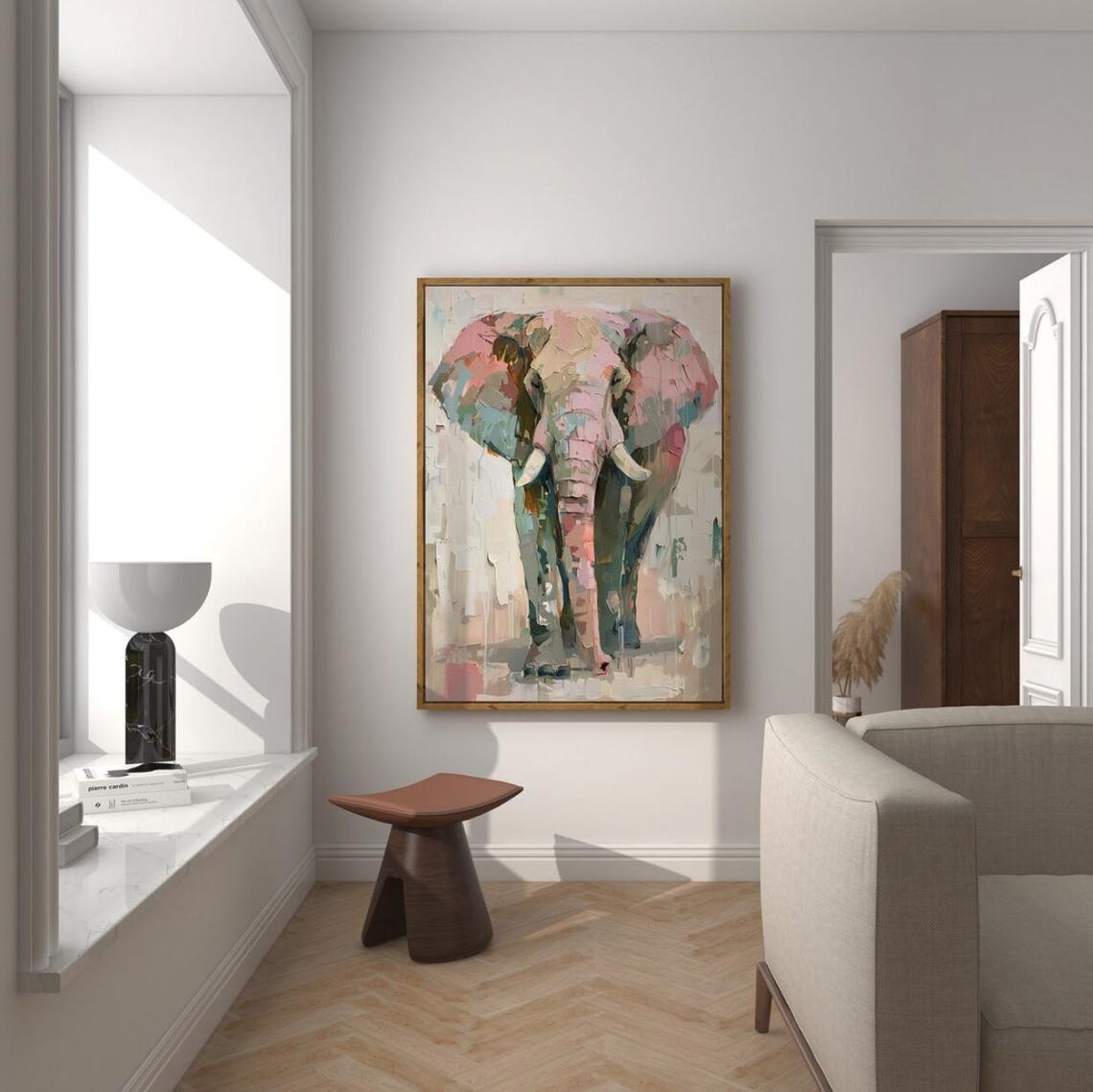 Elephant Wall Art Soft Pastel Colors Pink Wall Decor Elephant Print Safari Animal Art Preppy Wall Art - Image 2