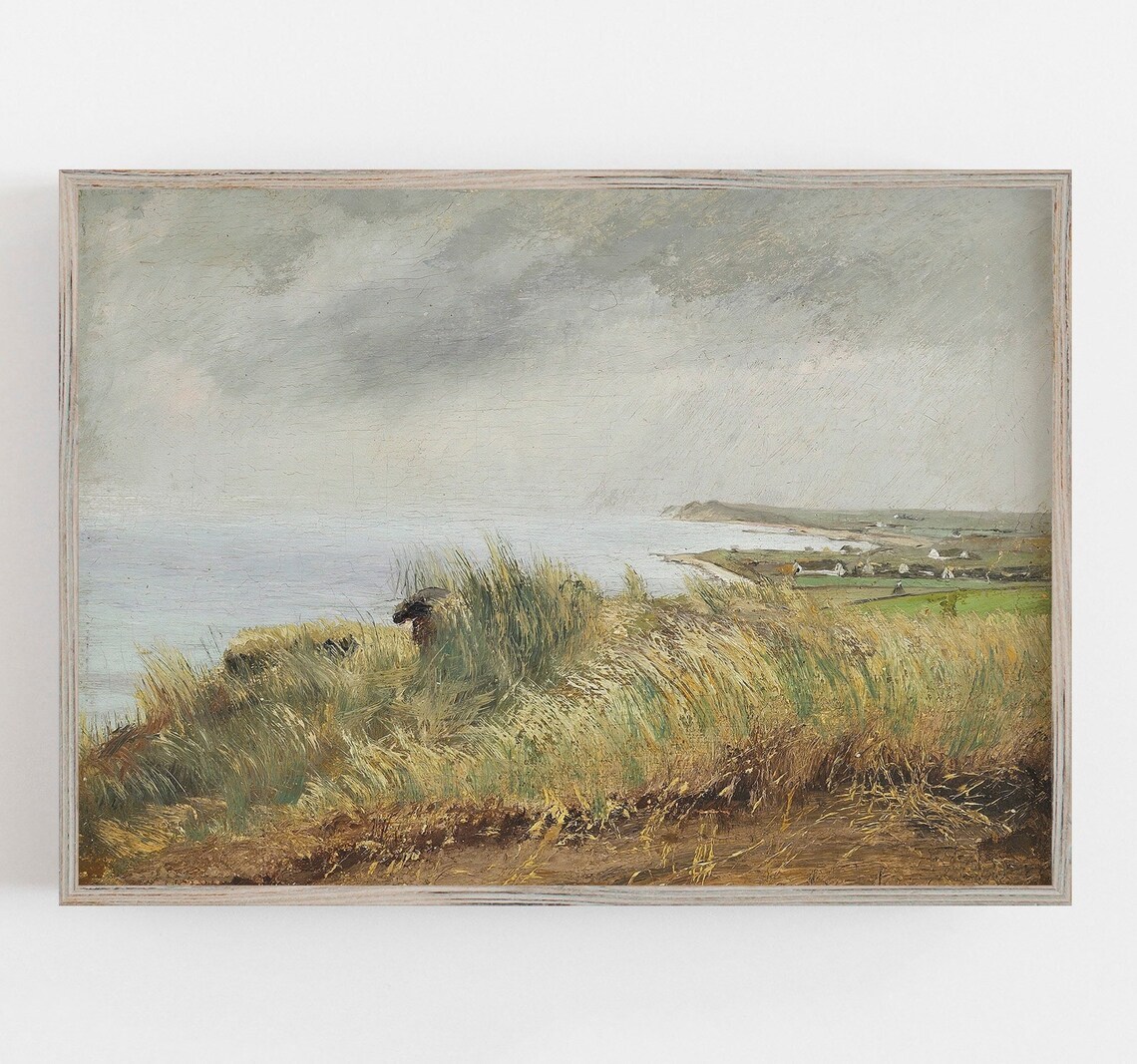 Seagrass Beach Wall Art, Vintage Moody Landscape