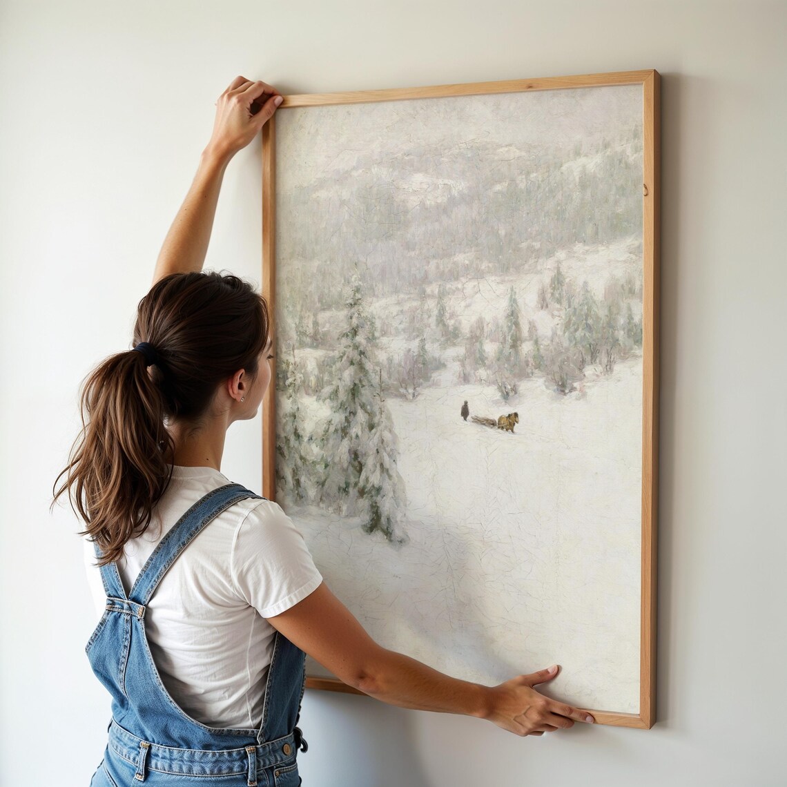 Snowy Winter Landscape Horse Sled Vintage Oil Painting Poster - Image 2