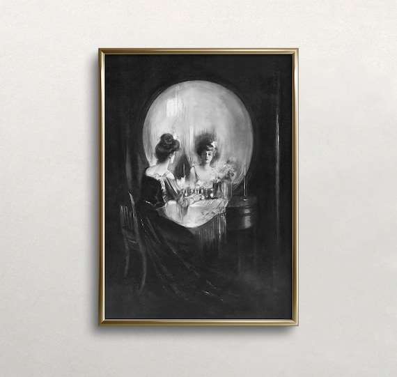Skull Woman Portrait, Vintage Black and White Art