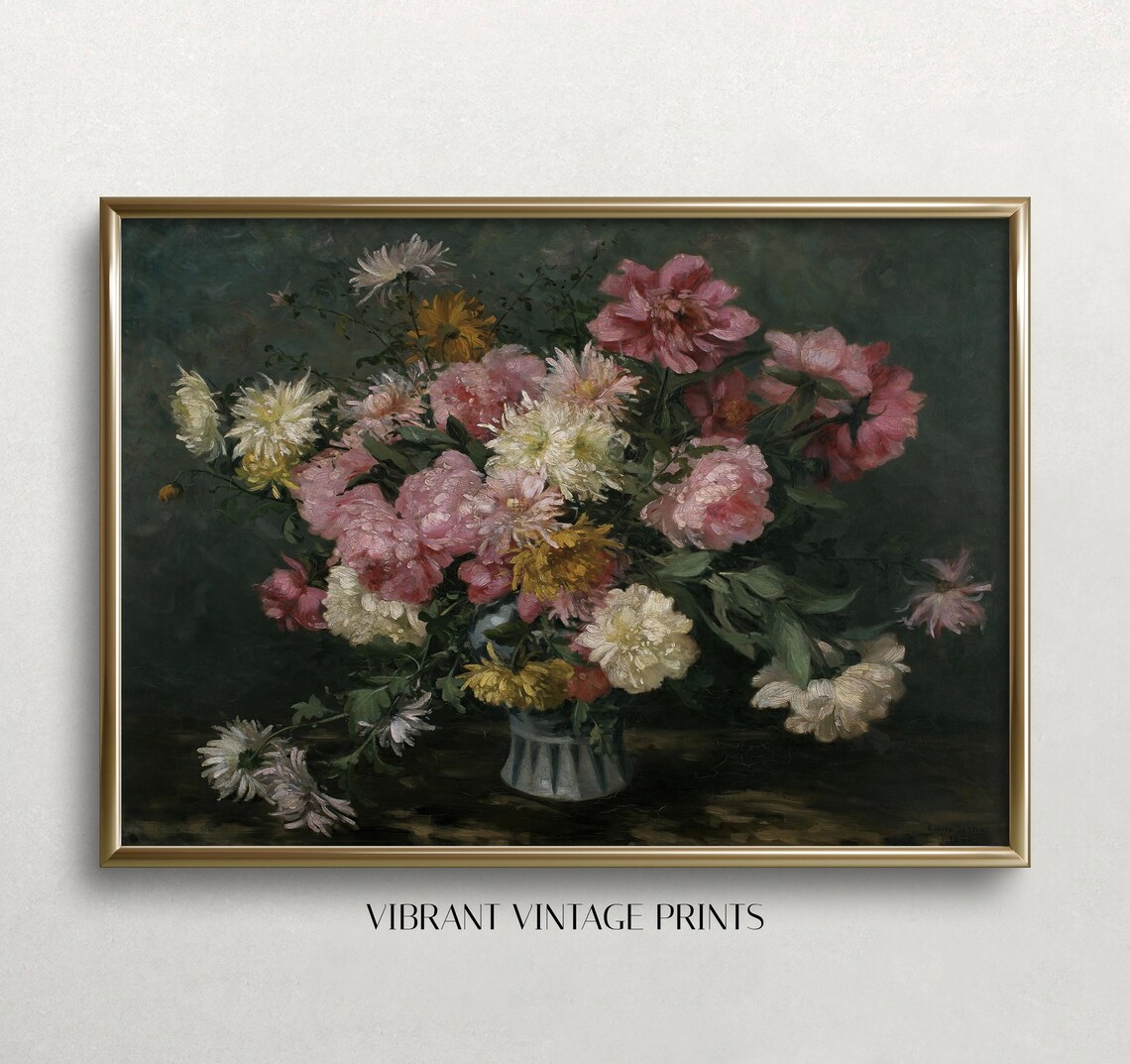 Peonies and Mums Vintage Floral Wall Art - Image 3