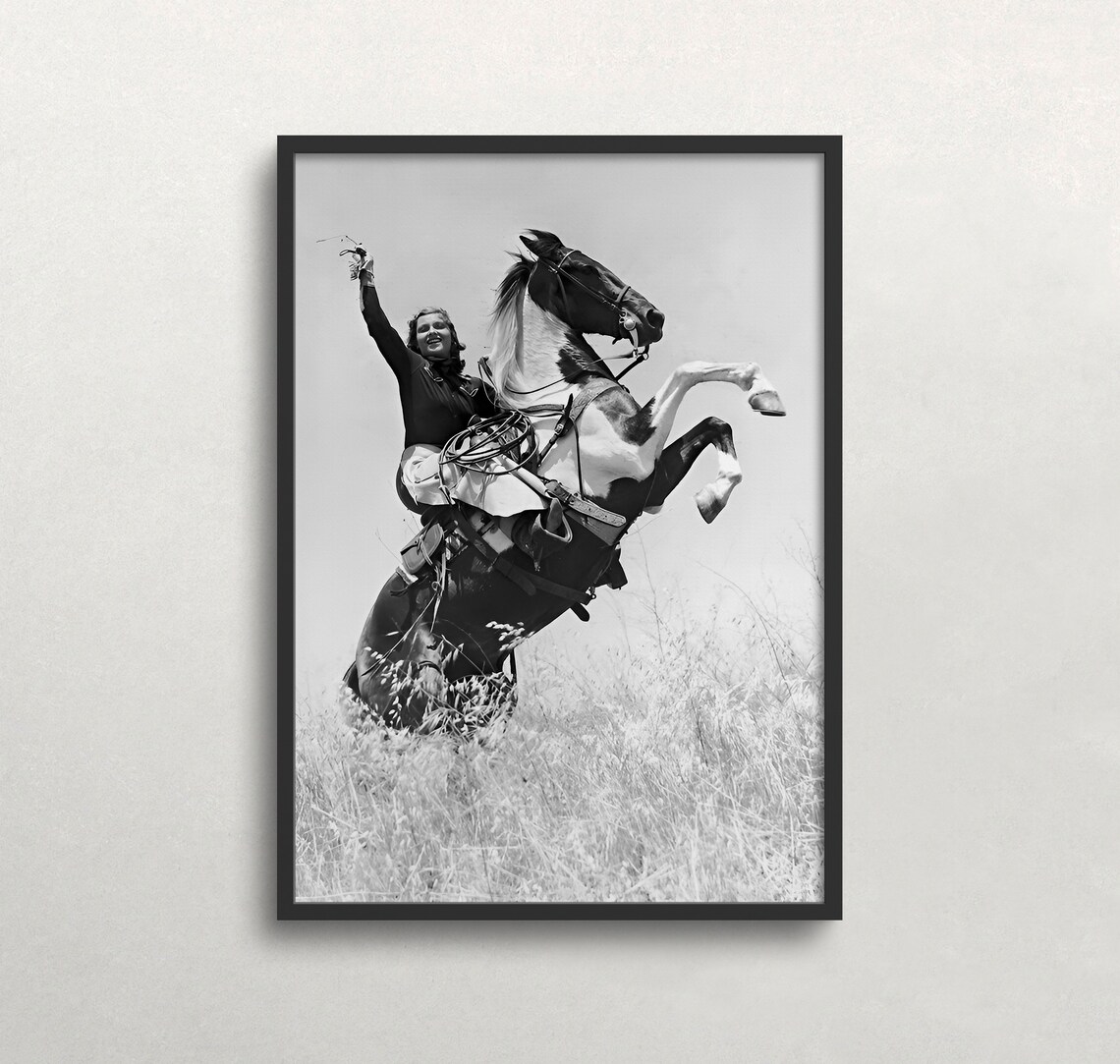 Cowgirl Vintage Black and White Wild West Art Print