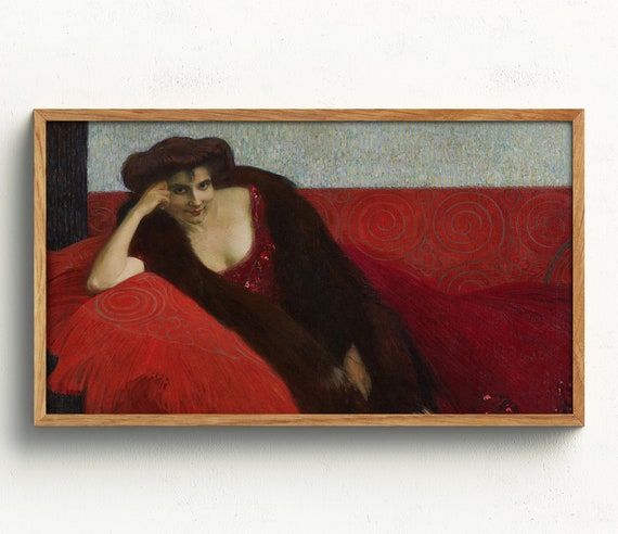 Woman Portrait Frame Tv Art Lady In Red Wall Art Vintage Wall Art Vintage Woman Portrait Moody Frame Tv Frame