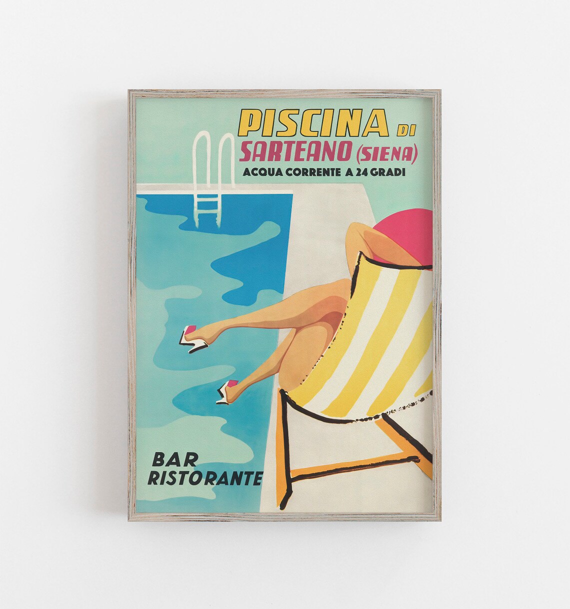 Piscina Italy Vintage Travel Poster, Summer Print