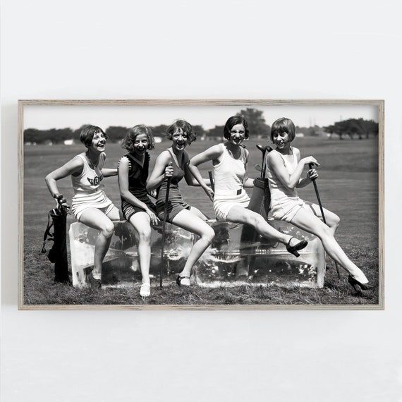 Golf Frame Tv Art Golf Wall Art Black And White Art Vintage Wall Art Lady Golfers Old Photo Frame Tv Art