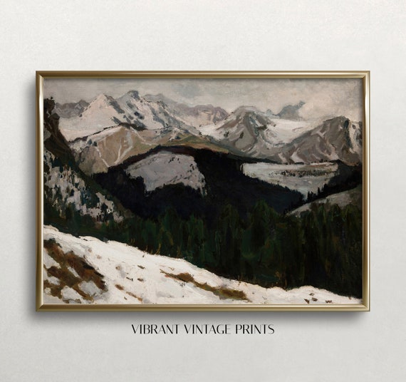 Mountain Landscape Vintage Wall Art Landscape Wall Art Winter Wall Art Snowy Landscape Wall Art 445