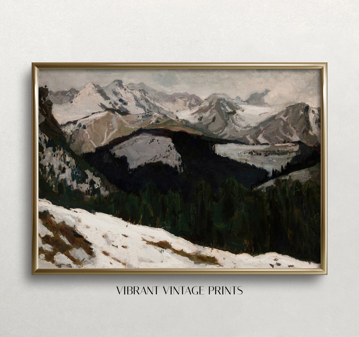 Snowy Mountain Range Winter Landscape Vintage Oil Painting Wall Poster
