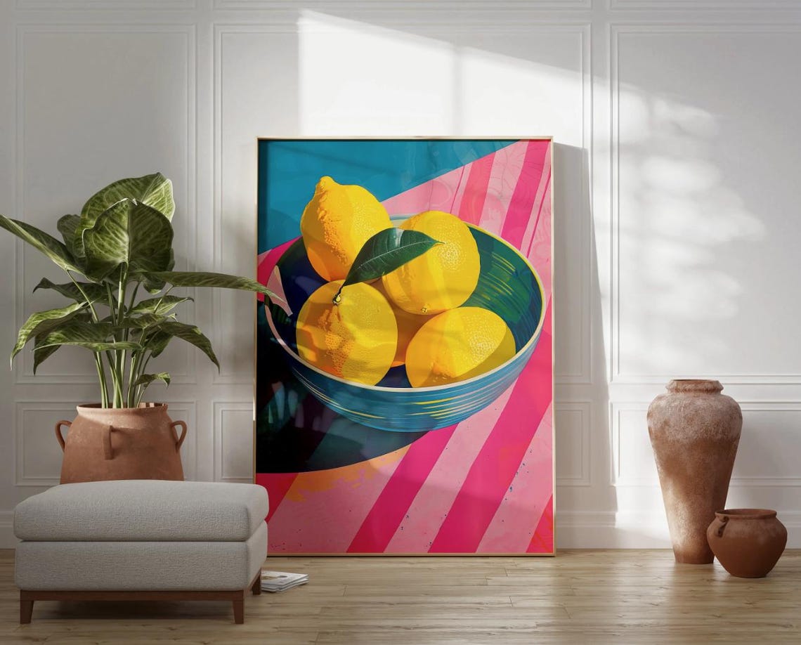 Bright Lemons in a Bowl Colorful Pop Art Kitchen Wall Poster - Image 2