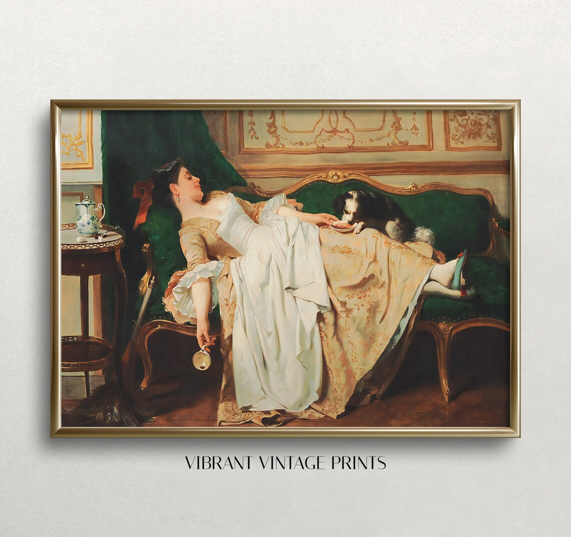 Woman and Dog Portrait, Victorian Vintage Art Print