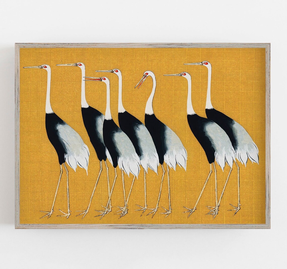 Japanese Cranes Vintage Asian Bird Wall Art Print