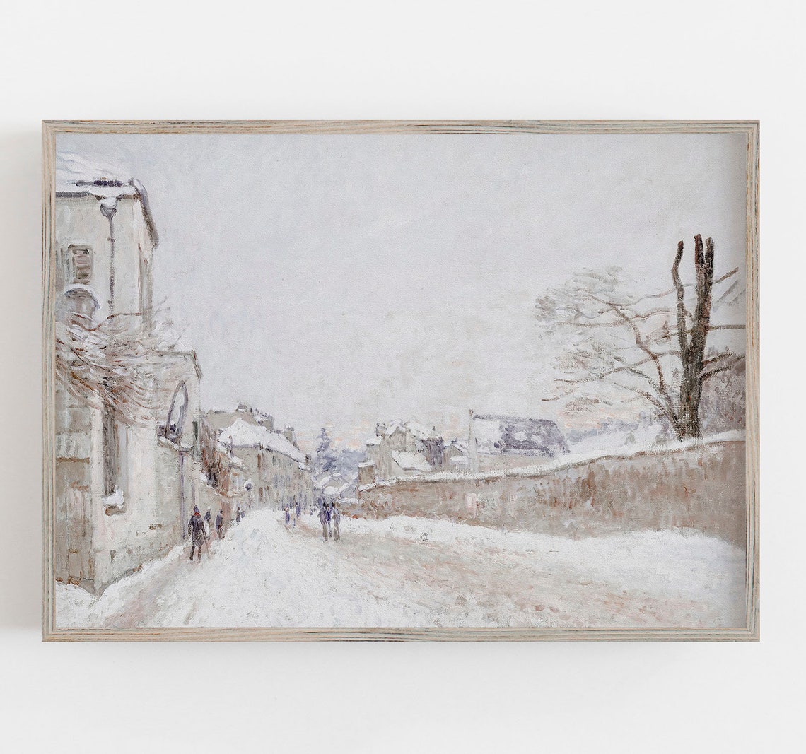 Snowy Village Street Winter Impressionist Oil Painting Wall Art