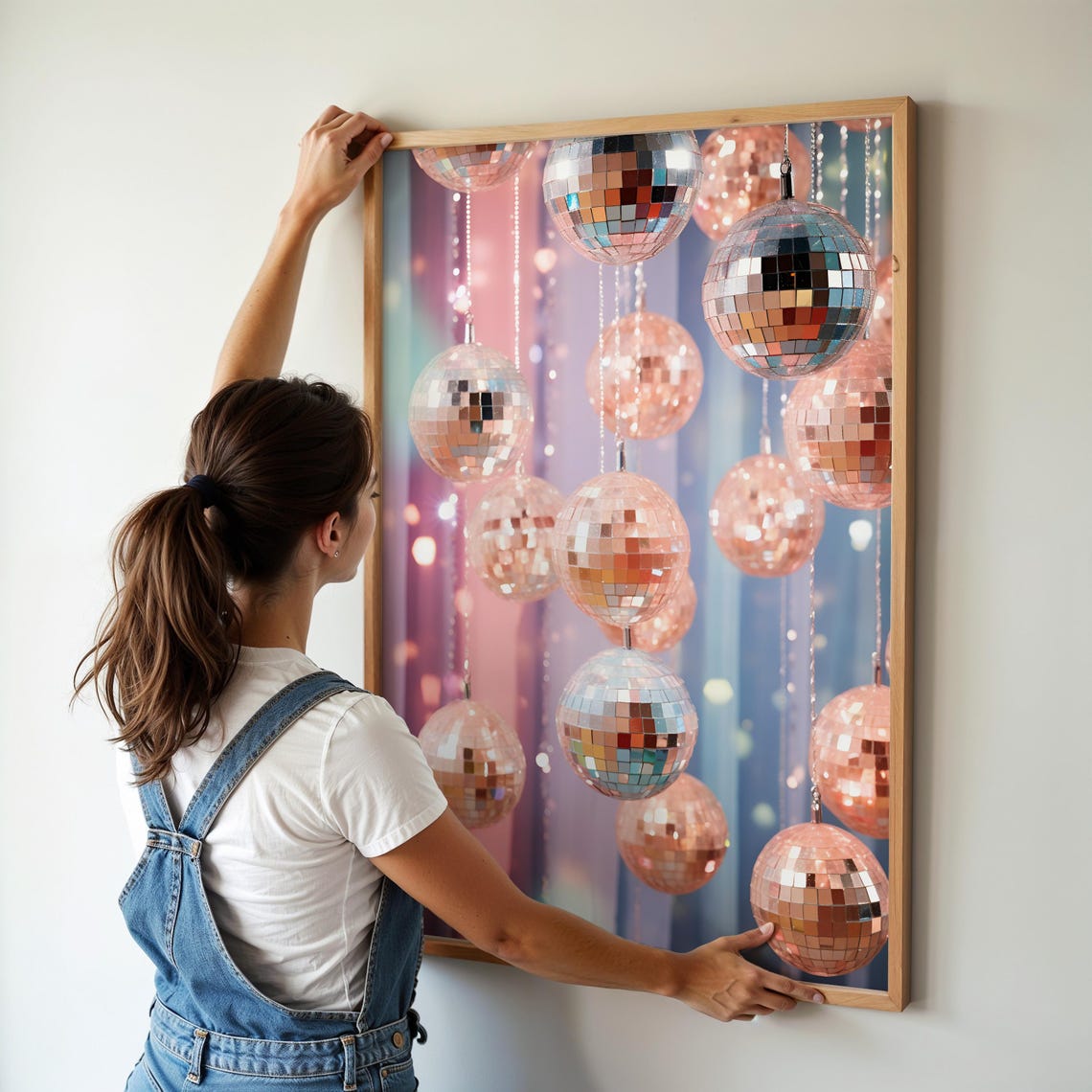 Rose Gold Disco Balls Hanging Against Pink Blue Backdrop Party Poster - Image 2