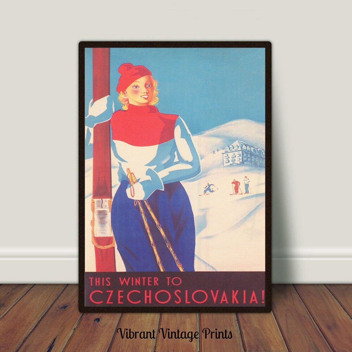Vintage Ski Poster, Czechoslovakia Travel Poster