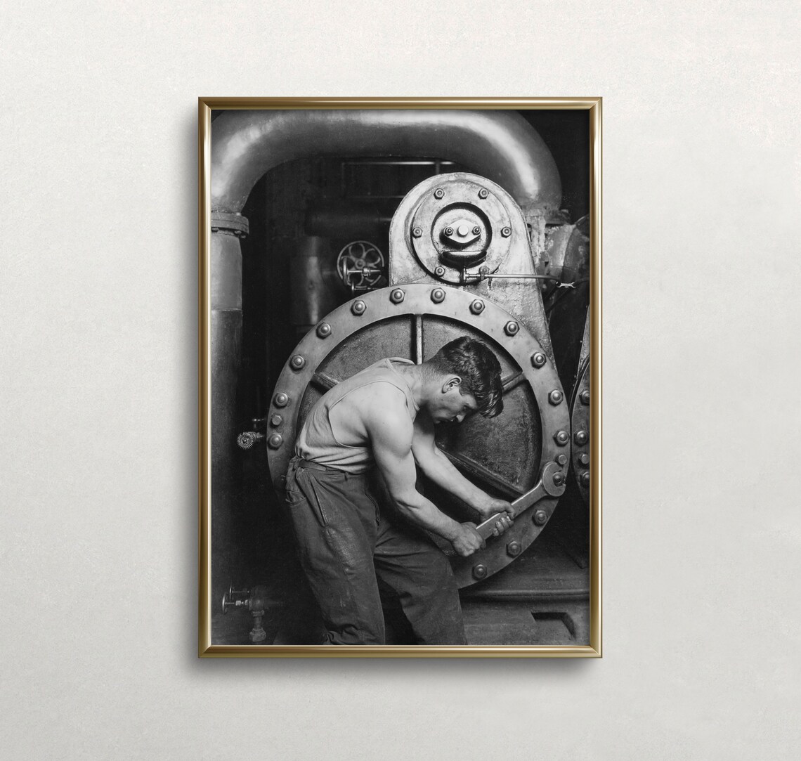 Lewis Hine Powerhouse Mechanic Wrench Vintage Black White Photo Print