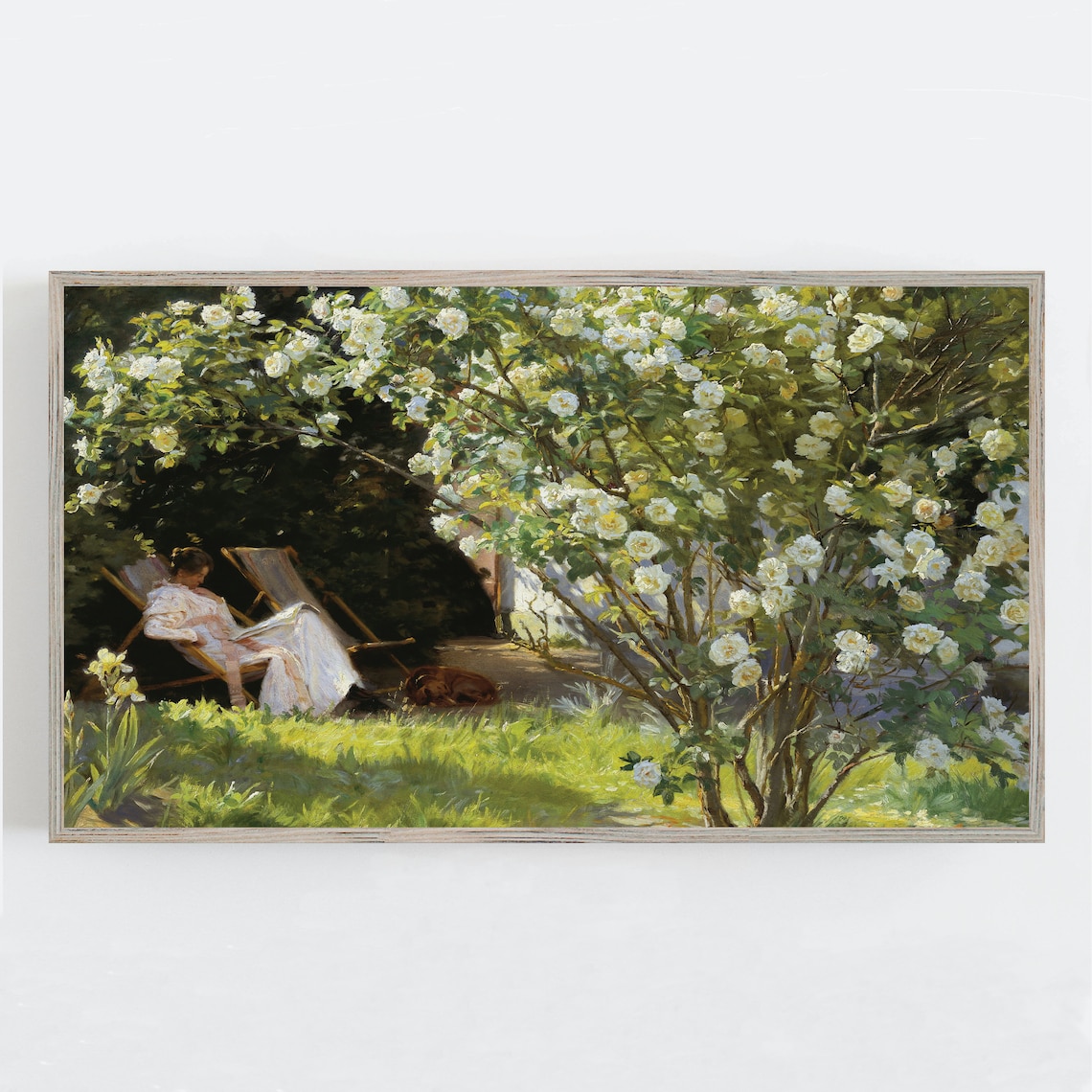 Spring Reading Woman, Vintage Garden Landscape Art Print