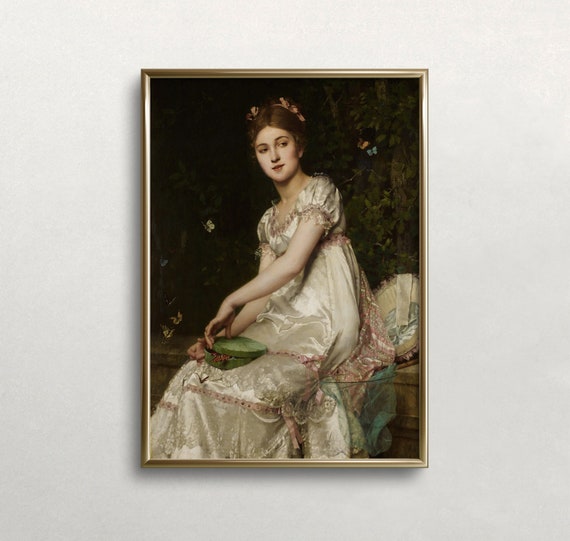 Woman Portrait Vintage Wall Art Butterfly Wall Art Dark Moody Colors Antique Wall Decor Wall Art 241