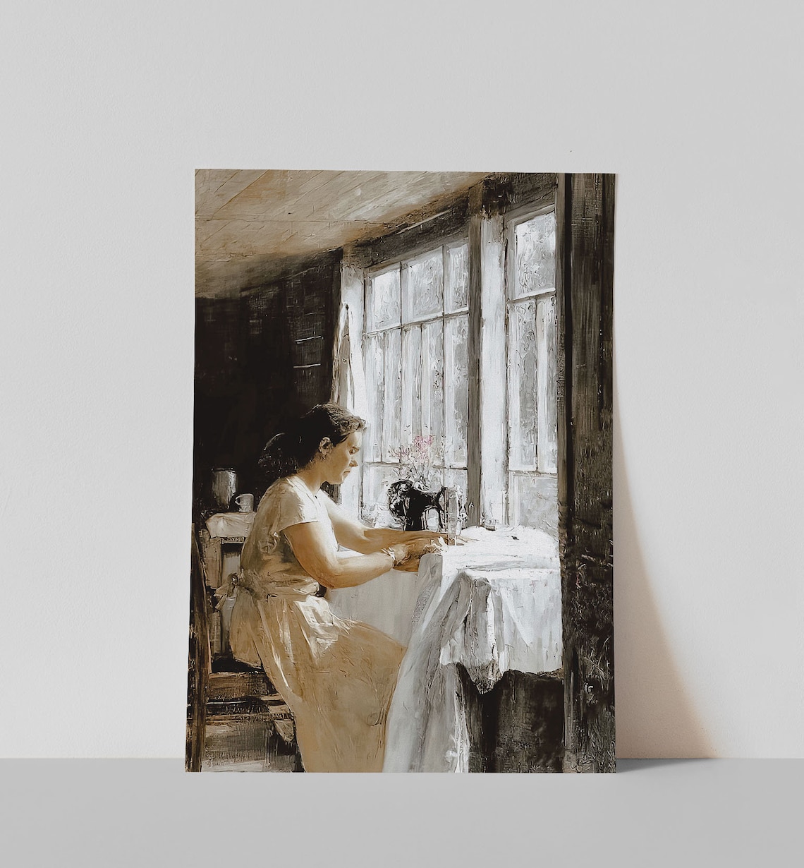 Sewing Machine Woman Portrait, Vintage Farmhouse Art Print - Image 3