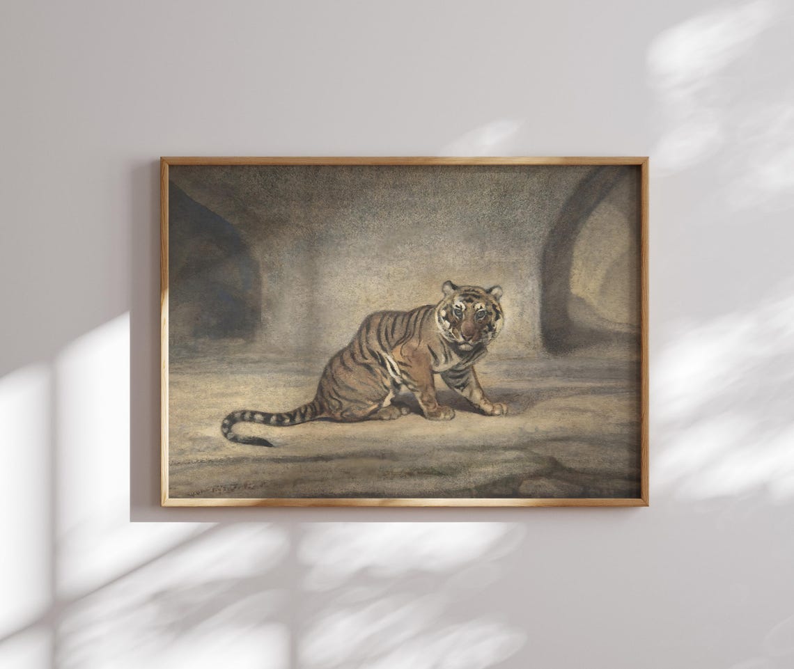 Vintage Tiger Painting Dark Moody Big Cat Wildlife Art Poster - Image 2