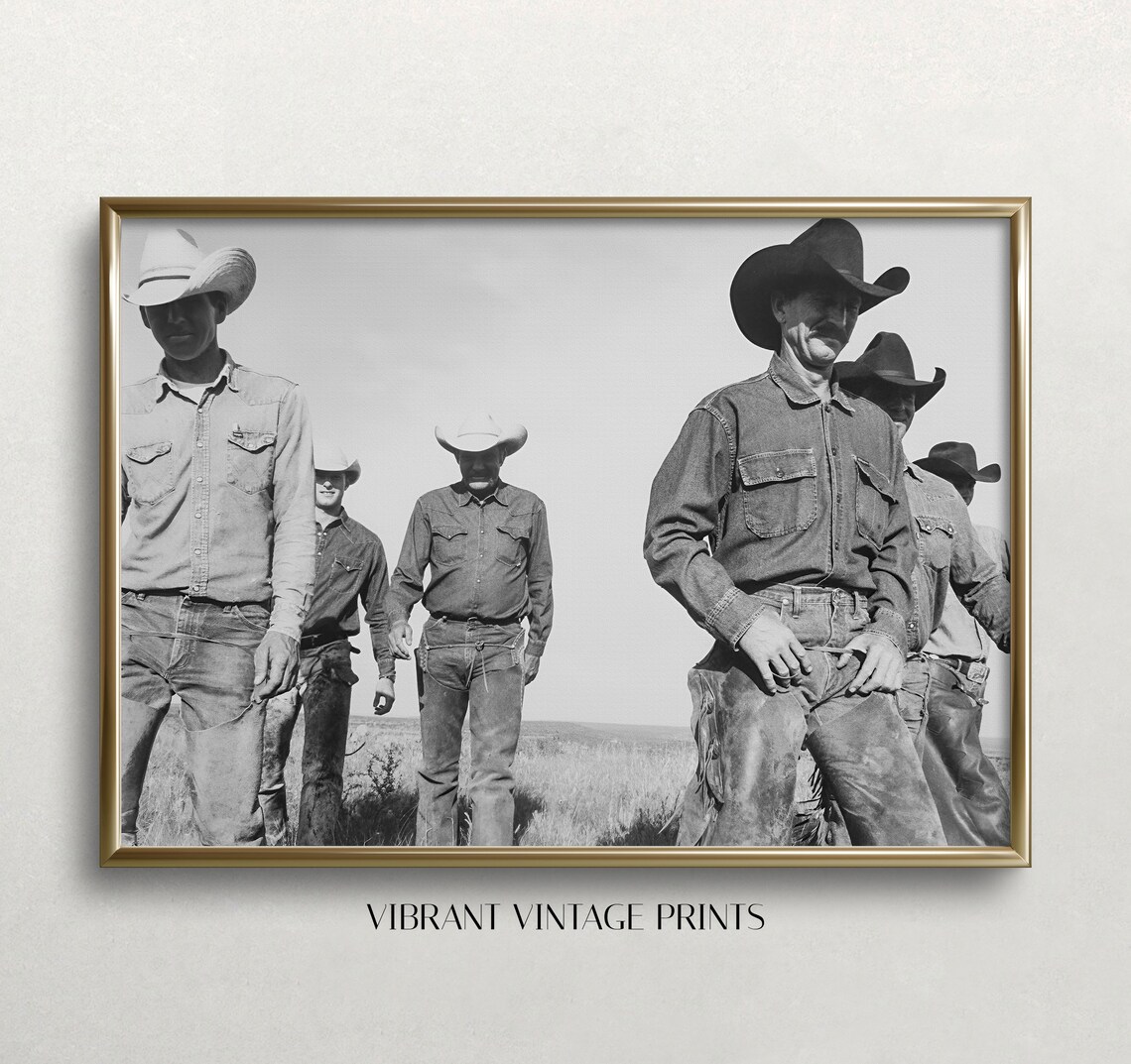 Cowboys Walking Field Vintage Black White Western Ranch Photo Print