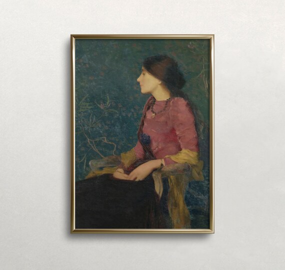 Seated Victorian Woman in Mauve Blouse Antique Profile Portrait Art Print