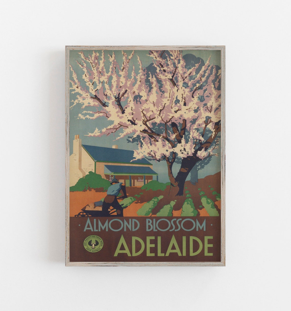 Adelaide Australia Almond Blossom Vintage Spring Bloom Travel Poster
