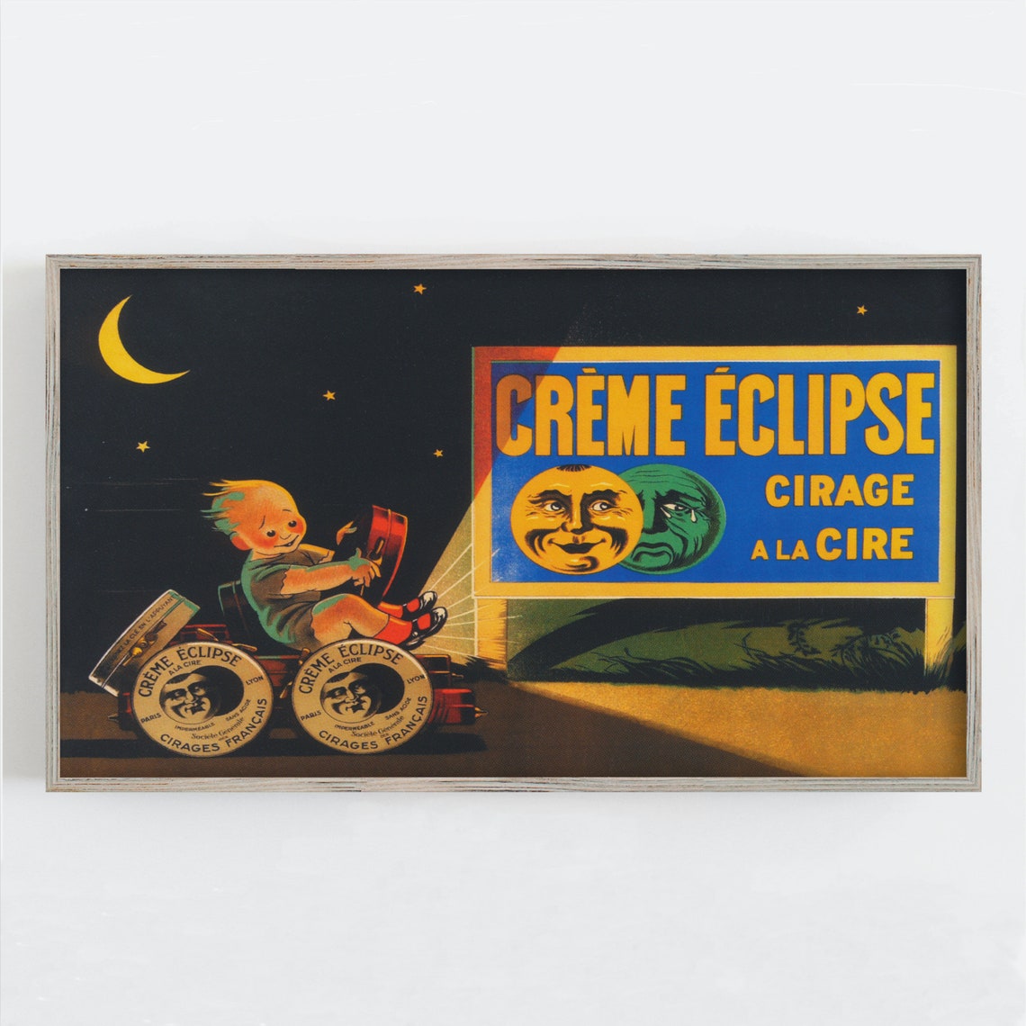 Creme Eclipse Moon Cirage Wax French Vintage Advertising Poster