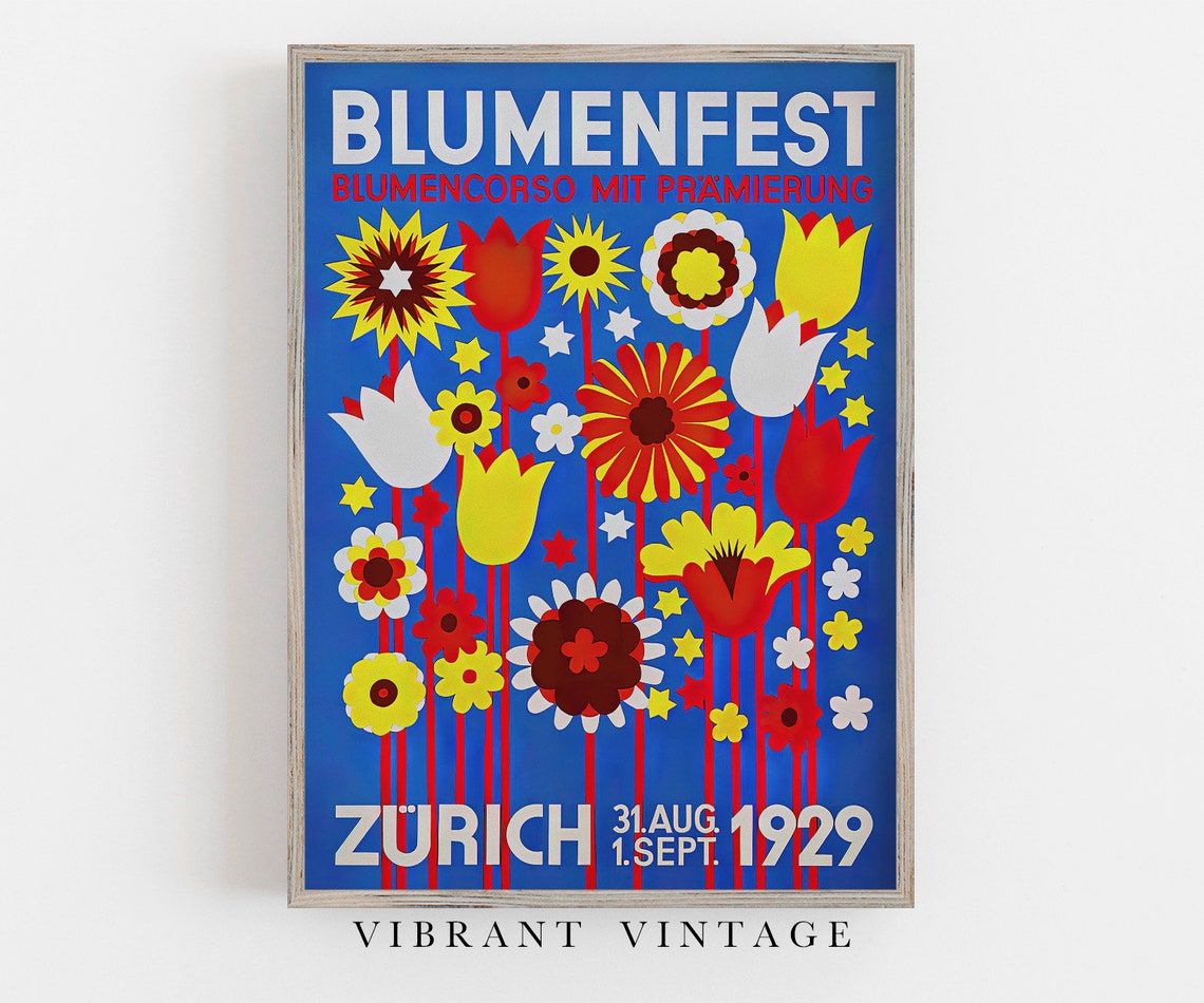 Flower Festival Switzerland Vintage Travel Poster