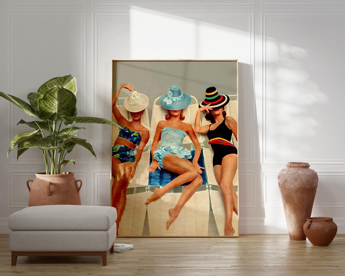 Women Sunbathing Vintage Wall Art, Retro Decor - Image 3