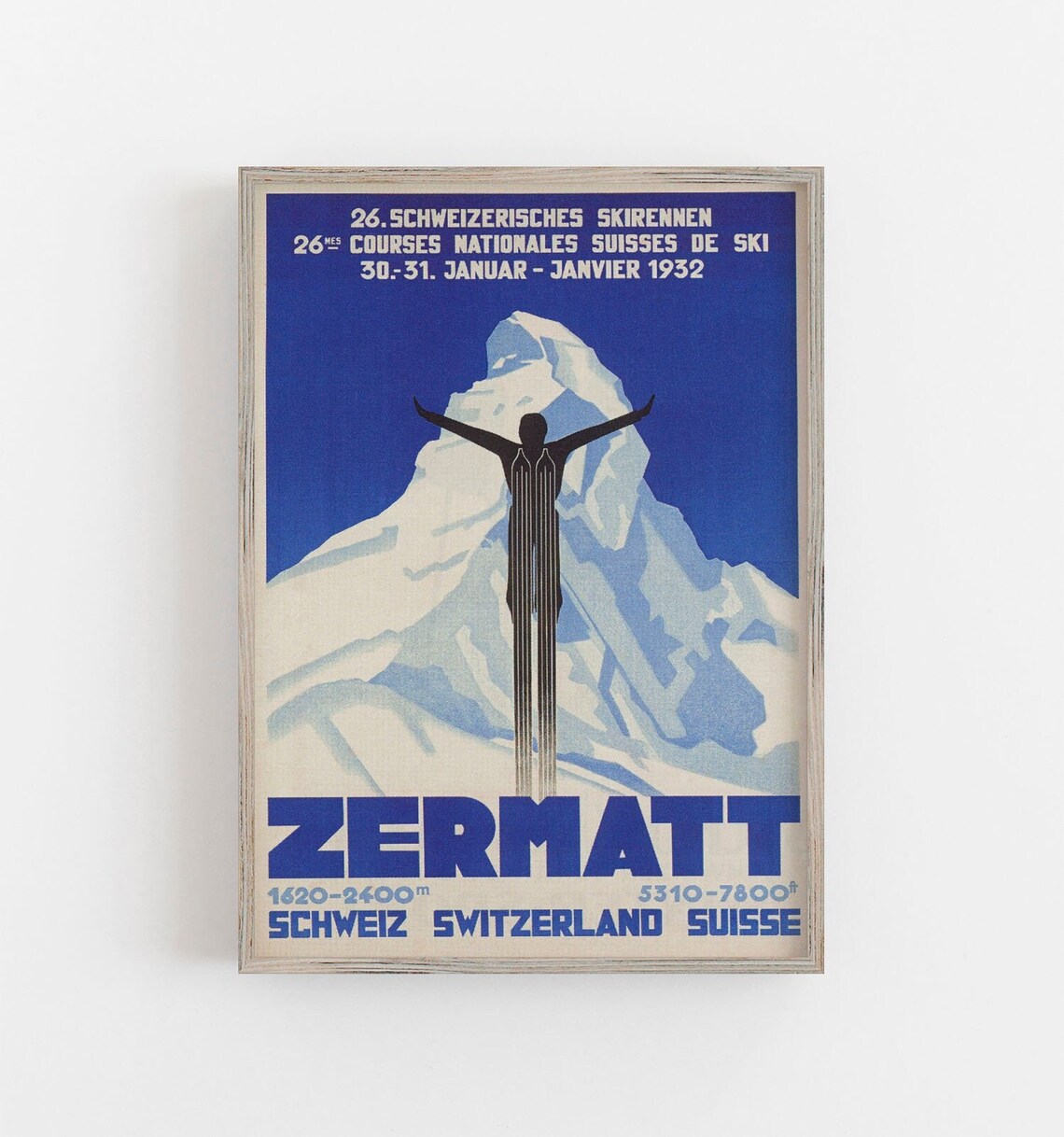Zermatt Switzerland Vintage Ski Travel Poster