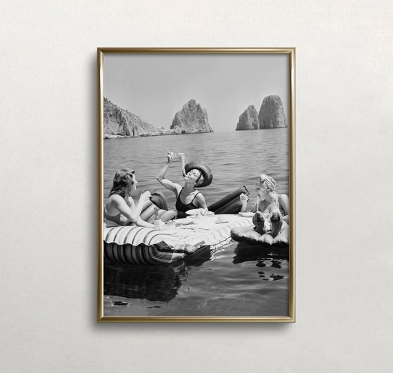 Women Eating Pasta by the Lake, Vintage Art Print