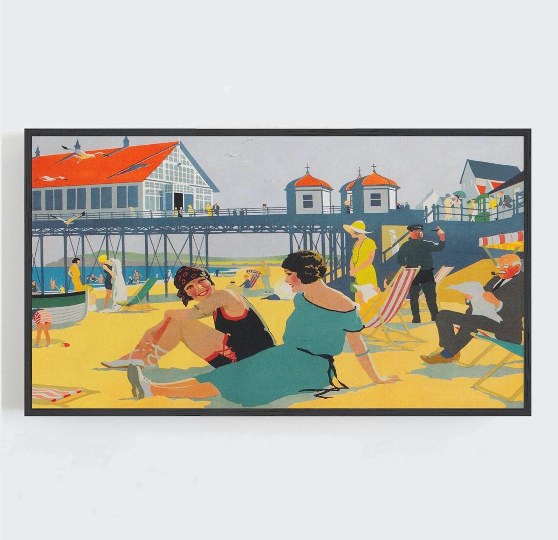 Redcar England Beach Poster, Vintage Coastal Art