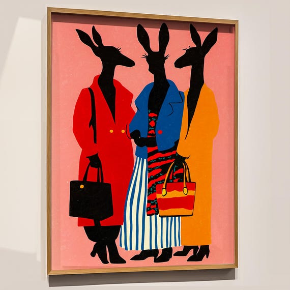 Fashion Kangaroos Art Print Quirky Maximalist Home Decor