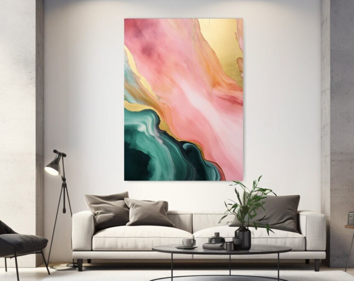 Pink Green Gold Marble Abstract Nature Blend Luxury Art Poster