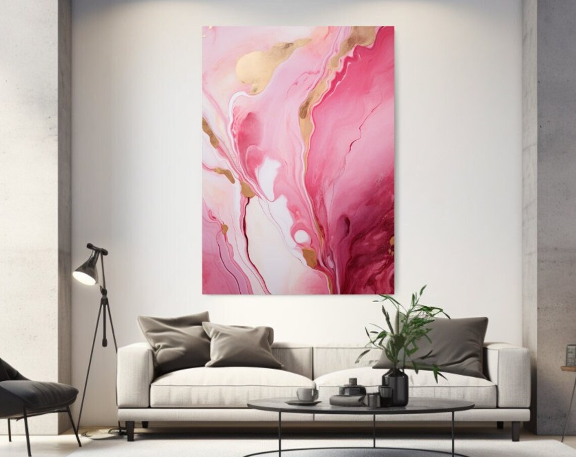 Pink Gold Marble Swirls Luxury Abstract Living Room Art Poster