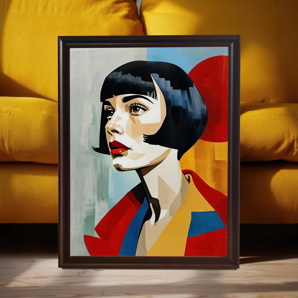 Retro Pop Art Bob Haircut Woman Portrait Bold Geometric Art Poster