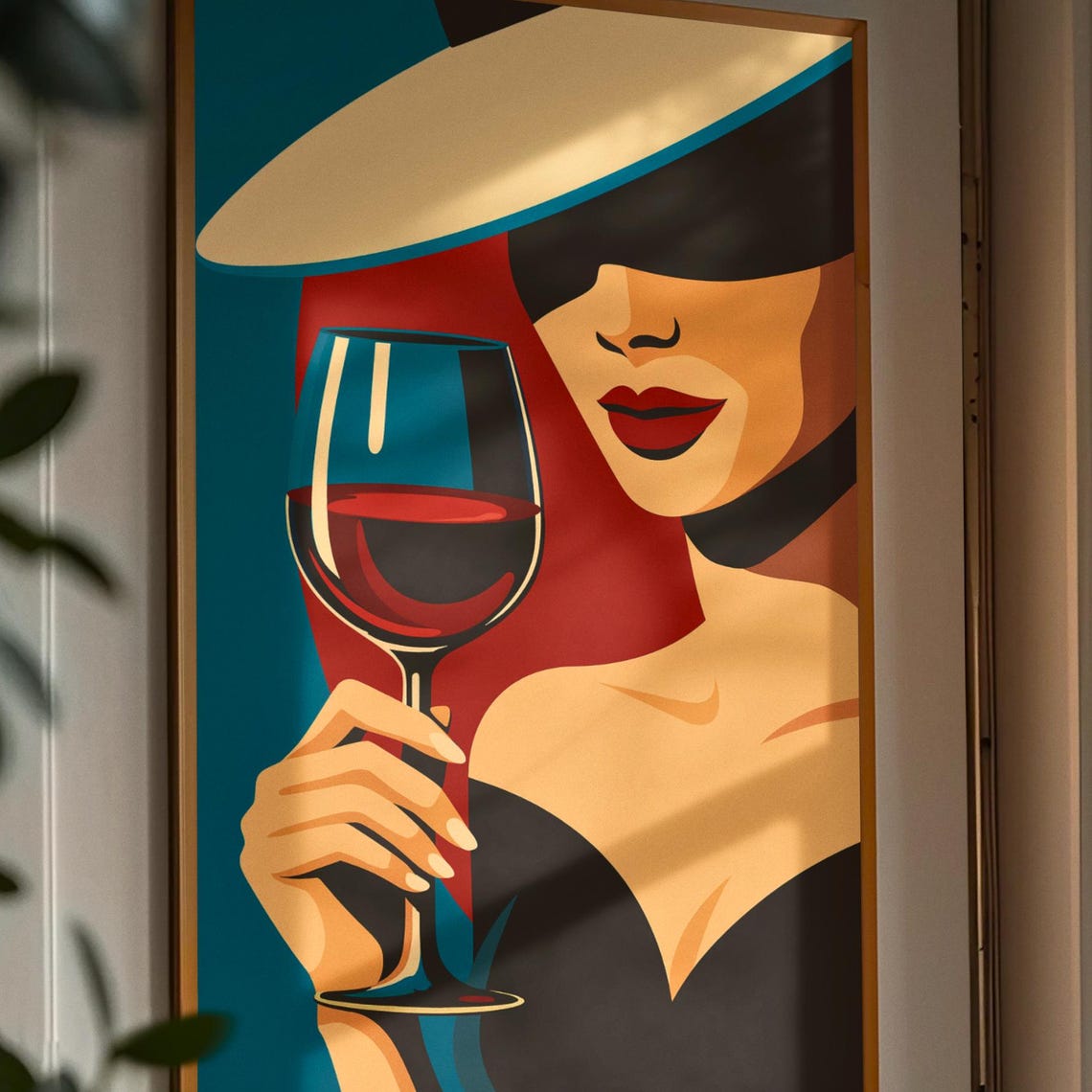 Woman With Wine Glass Art Print Modern Minimalist Decor