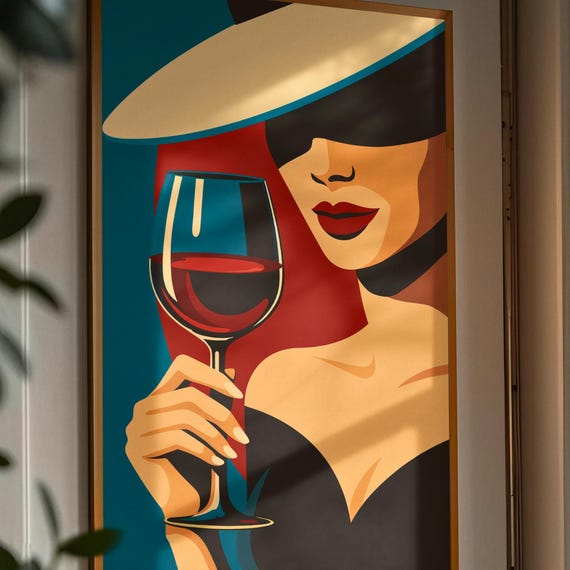 Woman With Wine Glass Art Print Modern Minimalist Decor