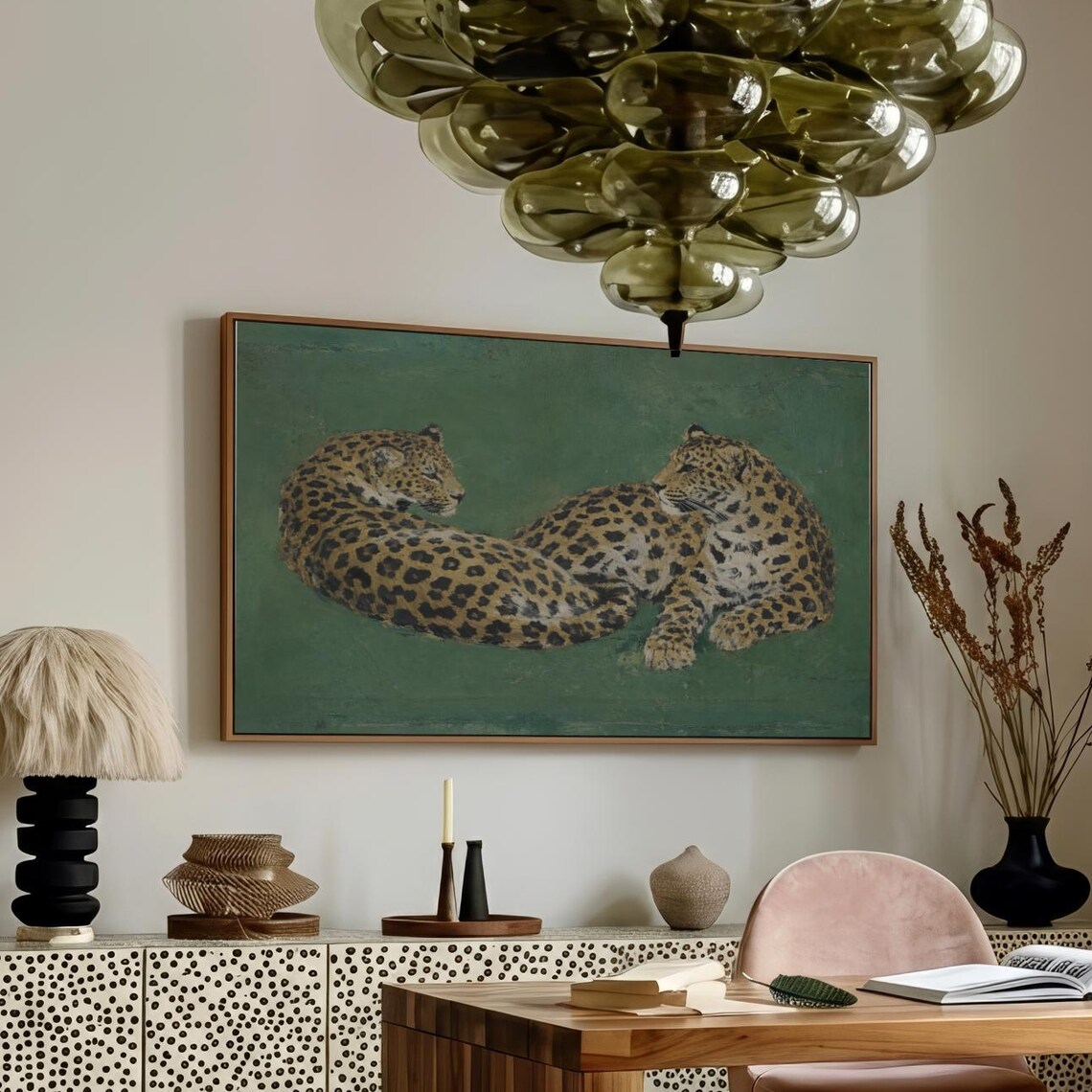 Cheetah Leopard Duo, Vintage Abstract Nature Art Print