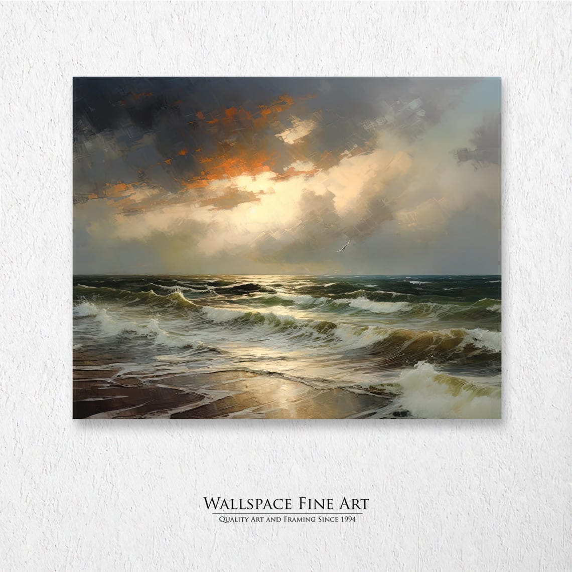 Stormy Ocean Waves Sunset Dramatic Seascape Oil Painting Poster