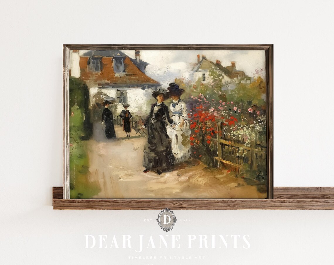 Edwardian Women Strolling Garden Path by White House Vintage Poster
