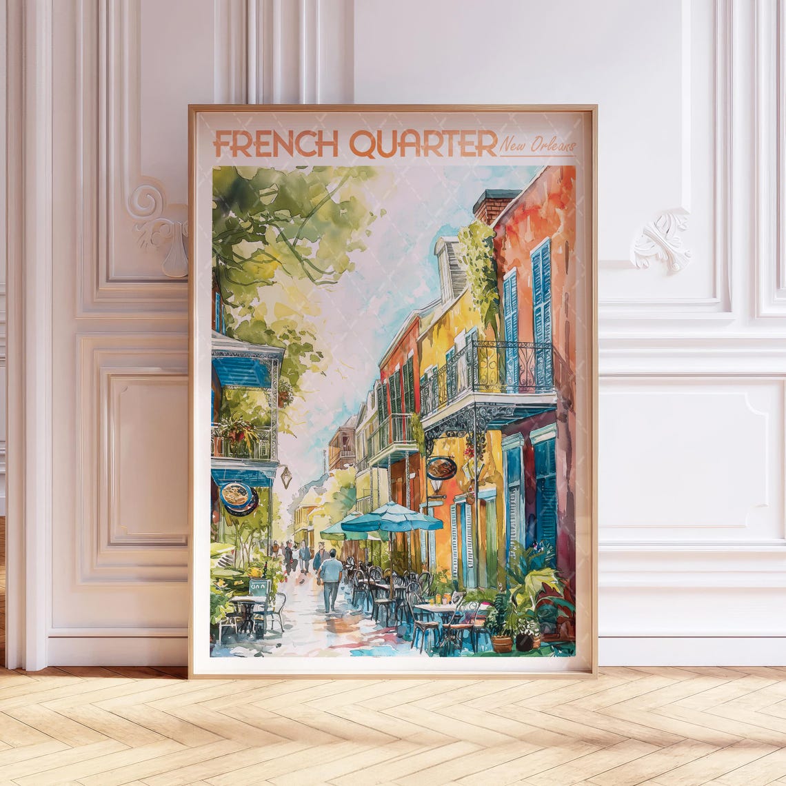 French Quarter New Orleans Cafe Street Watercolor Travel Poster