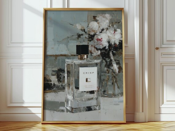 Luxury Crisp Perfume Bottle With White Flowers Feminine Art Poster