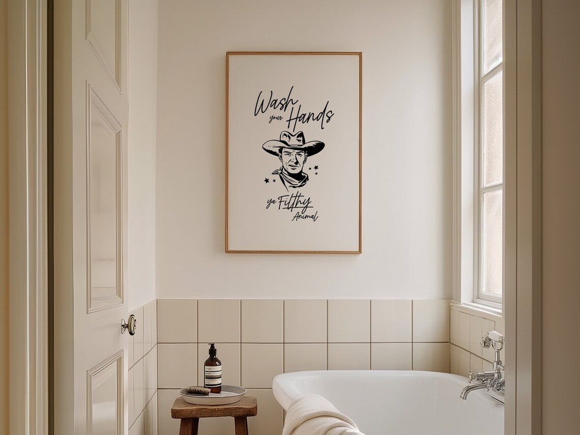 Wash Hands Cowboy Bathroom Art Print, Western Humor - Image 2