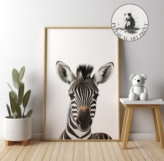 Baby Zebra Foal Face Close-Up Striped Realistic Nursery Animal Poster