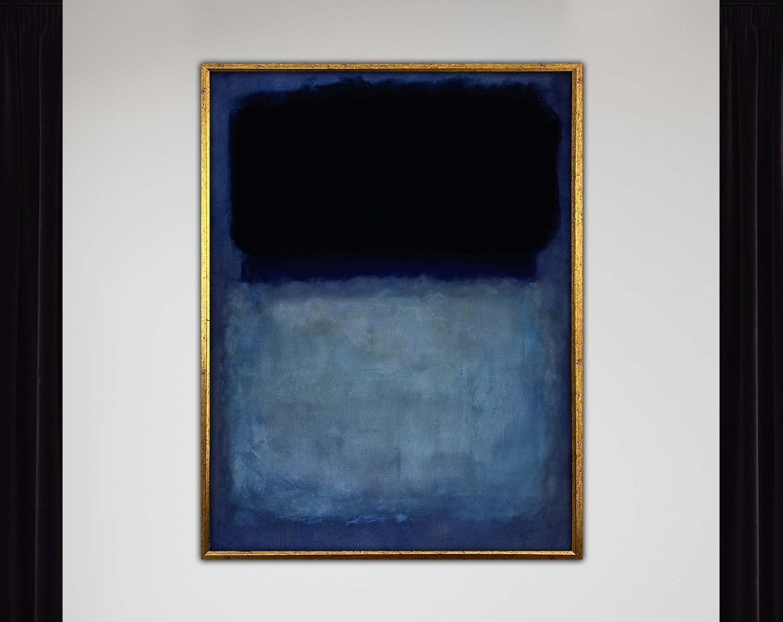 Mark Rothko Blueblack Framed Canvas Paintingmark Artabstract Wall Arthandmade Minimalist Decororiginal Designfree Shippinggift