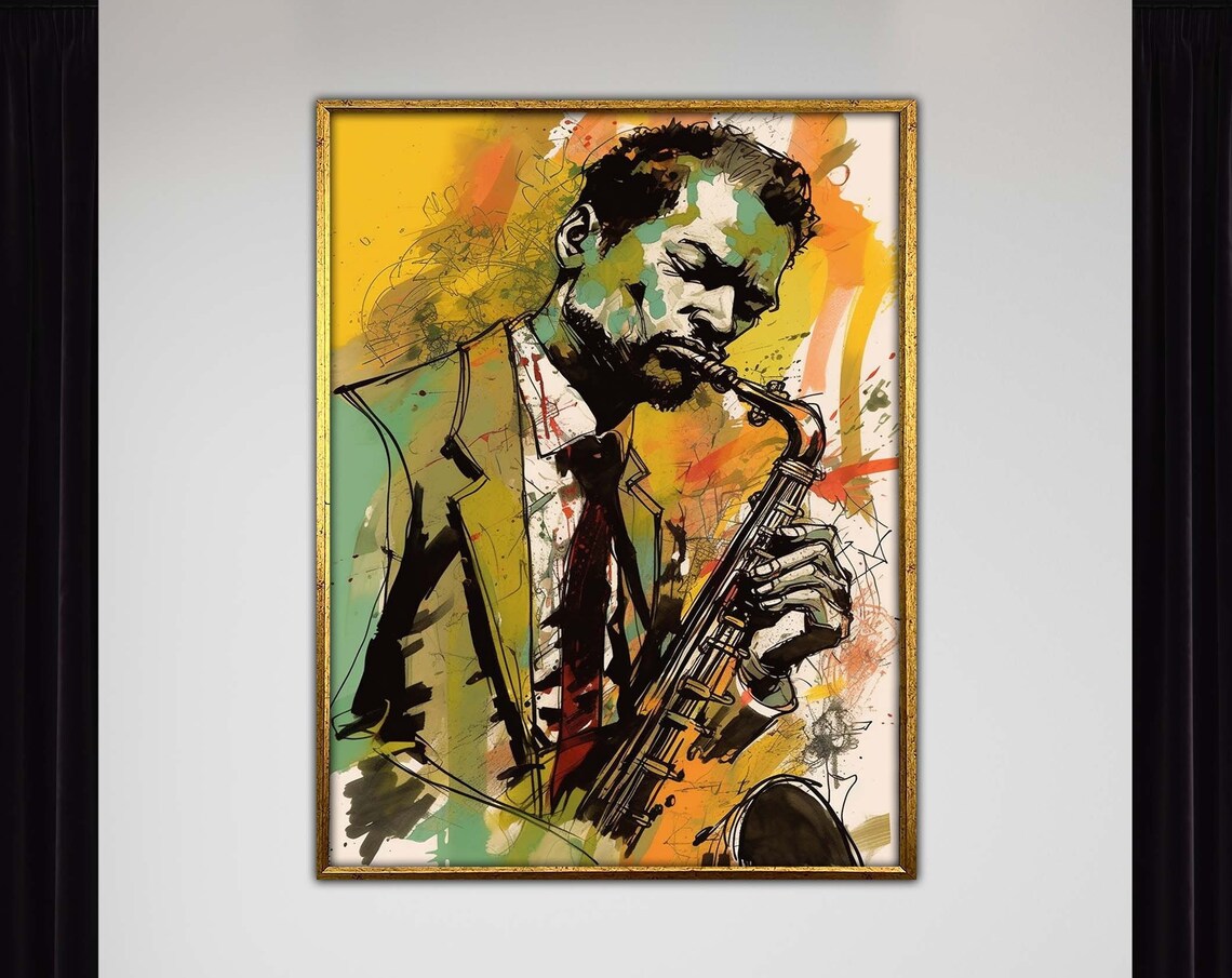 Jazz Saxophonist Abstract Painting Colorful Musician Portrait Poster