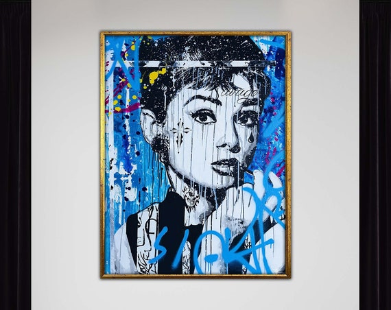Audrey Hepburn Pop Art Canvas Print Graffiti Street Style Wall Decor Bold Glam Modern Home Poster