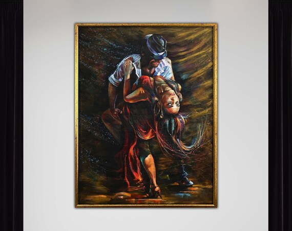 Passionate Tango Dip Canvas Dramatic Latin Couple Dance Artwork Sensual Movement Captured In Vivid Brushstrokes Expressive Wall Print